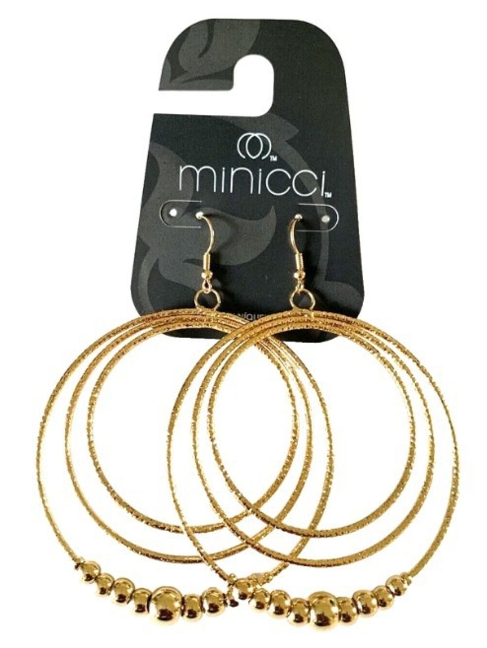 MINICCI GOLD TONE TRIPLE BEADED HOOPS